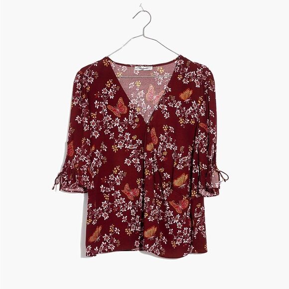 Madewell Tie-Sleeve Wrap Top in Butterfly Sanctuary 4 - Picture 6 of 12